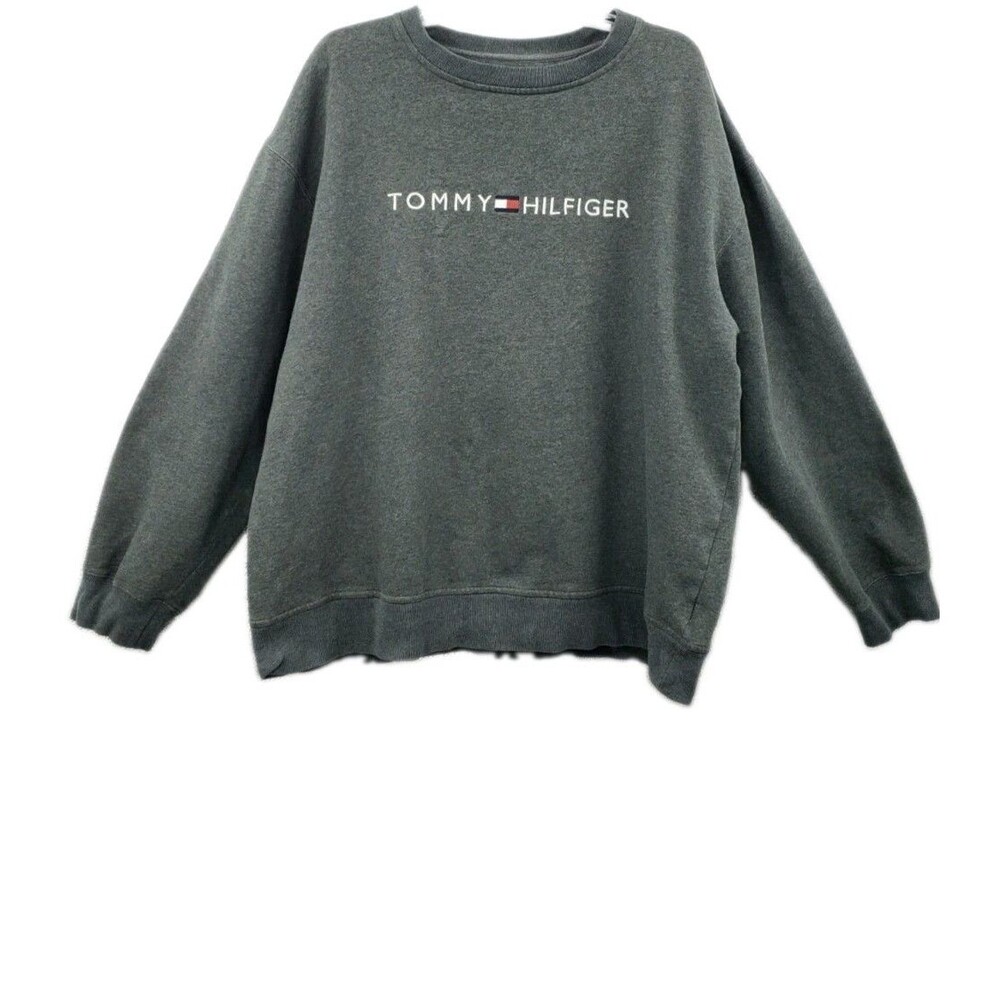 Vintage 2000s Tommy Hilfiger Sweatshirt XL Dark Gray Embroidered Brand Spellout
